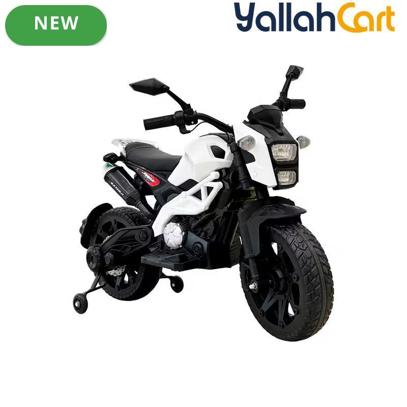 VLRA BIKE Electric Toy Motorcycle for Kids - White Battery Powered Ride-On Motorcycle with Training Wheels, Electric Drive, Kids Riding Toy for Ages 3-6, Outdoor Play Vehicle