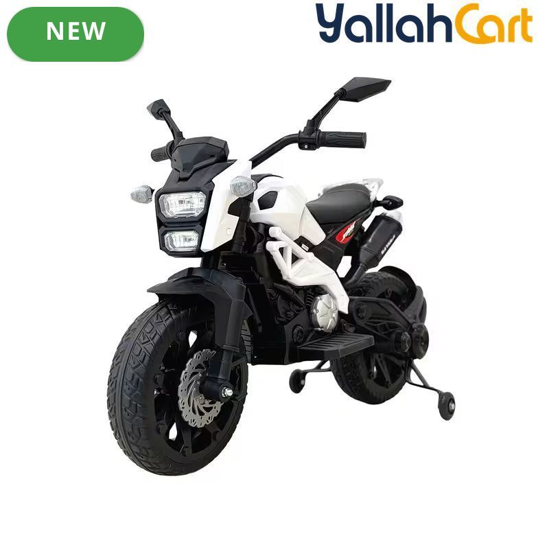 VLRA BIKE Electric Toy Motorcycle for Kids - White Battery Powered Ride-On Motorcycle with Training Wheels, Electric Drive, Kids Riding Toy for Ages 3-6, Outdoor Play Vehicle