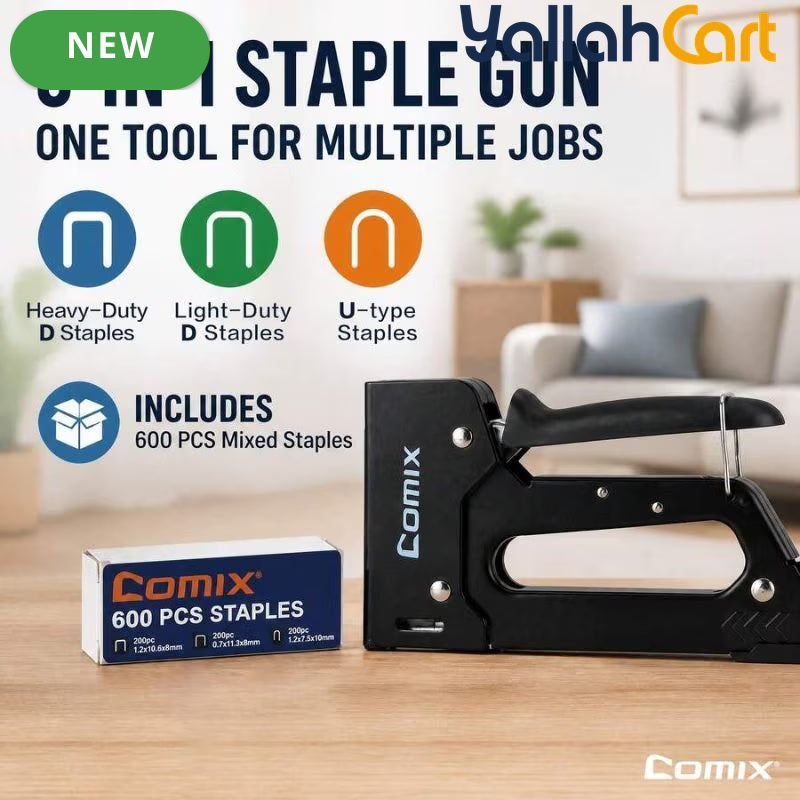 3-in-1 Manual Nail Gun Set - Black, Heavy-Duty Stainless Steel Staple Gun, Adjustable Impact Force, Anti-Clog Design, Ergonomic Grip, Compatible with D-Type Thick Nails, Slim Nails & U-Type Nails