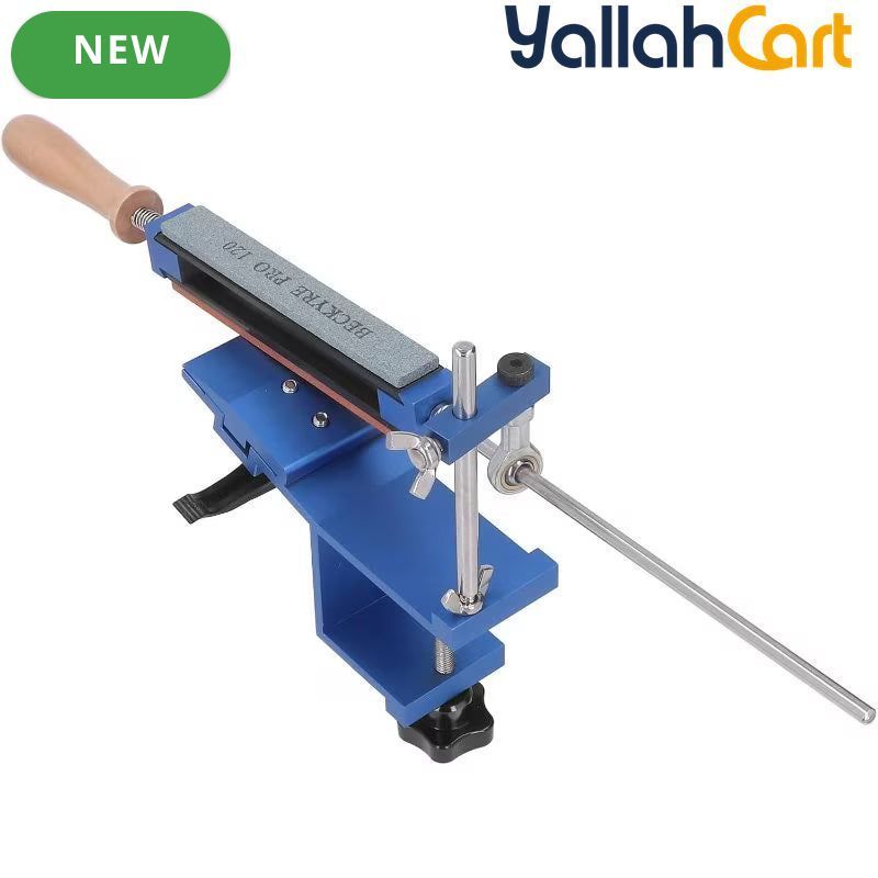 Fixed Angle Knife Sharpener - Blue & Silver, Professional 15 Degree Sharpening System with Speed Clip, 6 Sharpening Stones, Adjustable Knife Sharpening Kit for Home & Kitchen Use