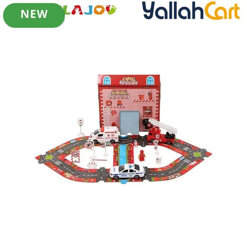 3D Puzzle Track Toy Set - Red/Blue Electric Urban Rescue Cars with Lights & Sounds, Fire & Police Theme Puzzle Toys, Interactive Racing Track Playset for Kids, Creative Educational Game