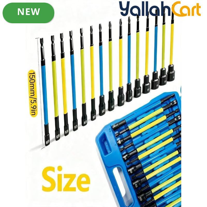 14pcs 1/2-Inch Deep Socket Set - Extended Length, 6-Point Heavy-Duty Sockets, Long Socket Tool Kit with Storage Case, Automotive Tire Repair Tools for Electric Drill, Pneumatic Wrench & Manual Wrench