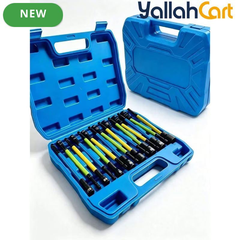 14pcs 1/2-Inch Deep Socket Set - Extended Length, 6-Point Heavy-Duty Sockets, Long Socket Tool Kit with Storage Case, Automotive Tire Repair Tools for Electric Drill, Pneumatic Wrench & Manual Wrench