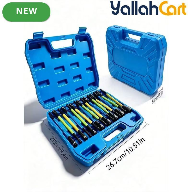 14pcs 1/2-Inch Deep Socket Set - Extended Length, 6-Point Heavy-Duty Sockets, Long Socket Tool Kit with Storage Case, Automotive Tire Repair Tools for Electric Drill, Pneumatic Wrench & Manual Wrench