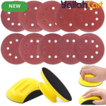 62pcs Hand Sanding Block & Sanding Pad Set - Tea Pink & Yellow, 12.7cm Round Hand Sanding Pad, Mouse Sanding Block, 60pcs 8-Hole Hook & Loop Sanding Discs for Woodworking, Furniture Restoration, Home & Auto Body