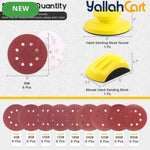 62pcs Hand Sanding Block & Sanding Pad Set - Tea Pink & Yellow, 12.7cm Round Hand Sanding Pad, Mouse Sanding Block, 60pcs 8-Hole Hook & Loop Sanding Discs for Woodworking, Furniture Restoration, Home & Auto Body