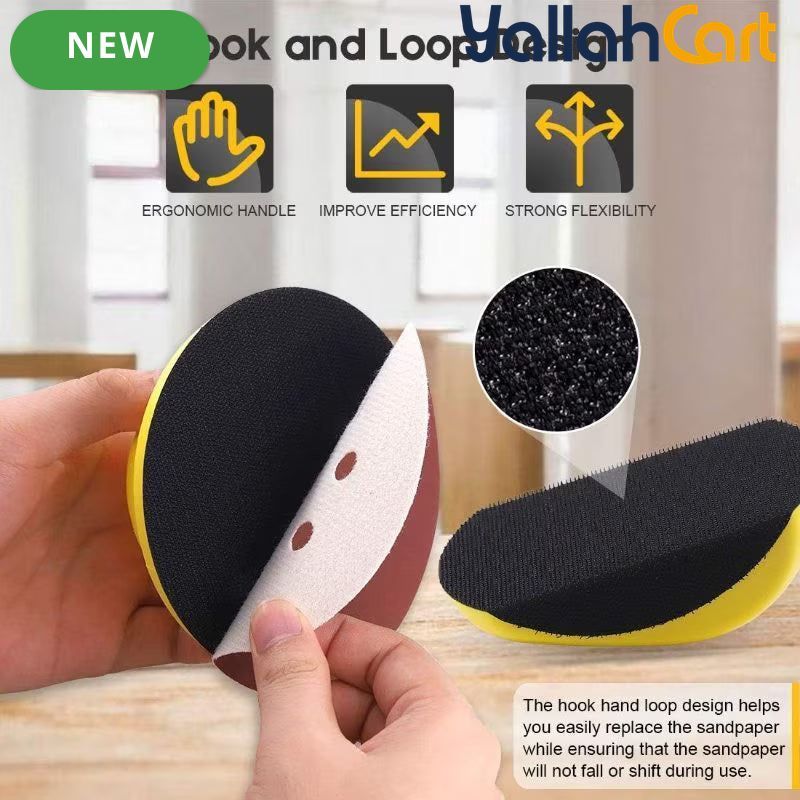 62pcs Hand Sanding Block & Sanding Pad Set - Tea Pink & Yellow, 12.7cm Round Hand Sanding Pad, Mouse Sanding Block, 60pcs 8-Hole Hook & Loop Sanding Discs for Woodworking, Furniture Restoration, Home & Auto Body