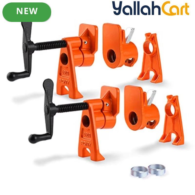 2-Pack Pipe Clamp Fixture - Orange & Black, 2Cm Pipe Woodworking Clamps, Heavy-Duty Cast Iron Construction, 5.4Cm Clamping Face, 6Cm High Stand, Adjustable Pipe Clamps for DIY Woodworking Projects