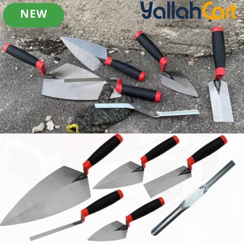 6pcs Masonry Hand Tool Set - Black, Brick Trowel, Pointing Trowels, Margin Trowel, Tuck Pointing Trowel & Convex Brick Jointer, Carbon Steel Concrete Tools for Brick, Stone, Tile & DIY