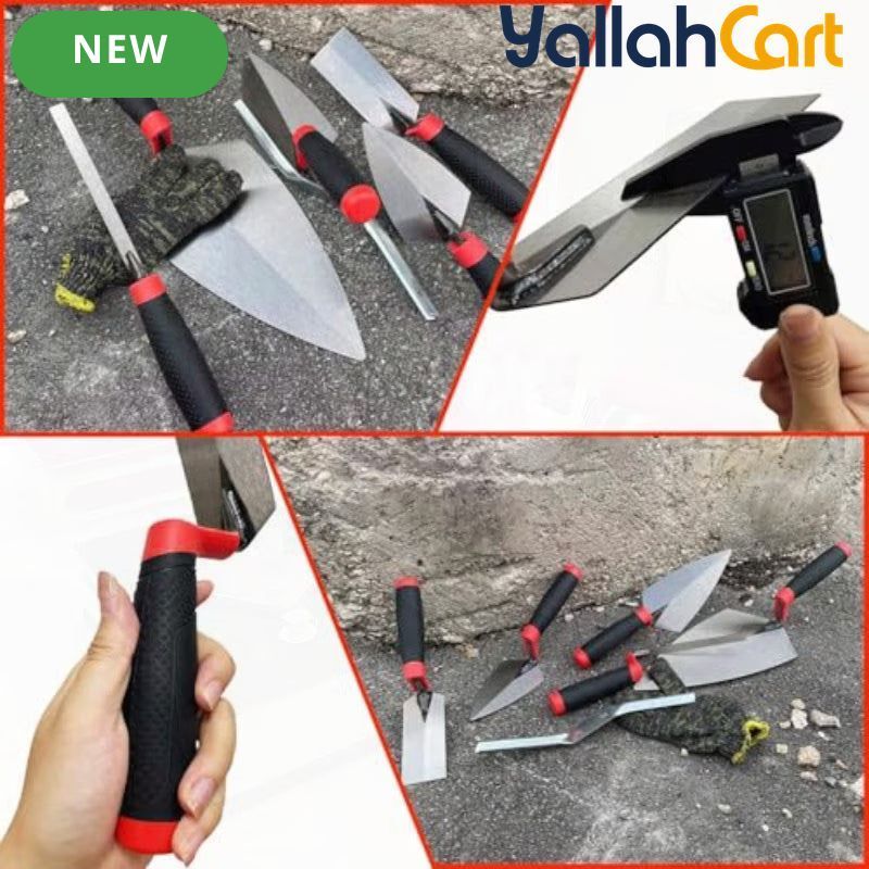 6pcs Masonry Hand Tool Set - Black, Brick Trowel, Pointing Trowels, Margin Trowel, Tuck Pointing Trowel & Convex Brick Jointer, Carbon Steel Concrete Tools for Brick, Stone, Tile & DIY
