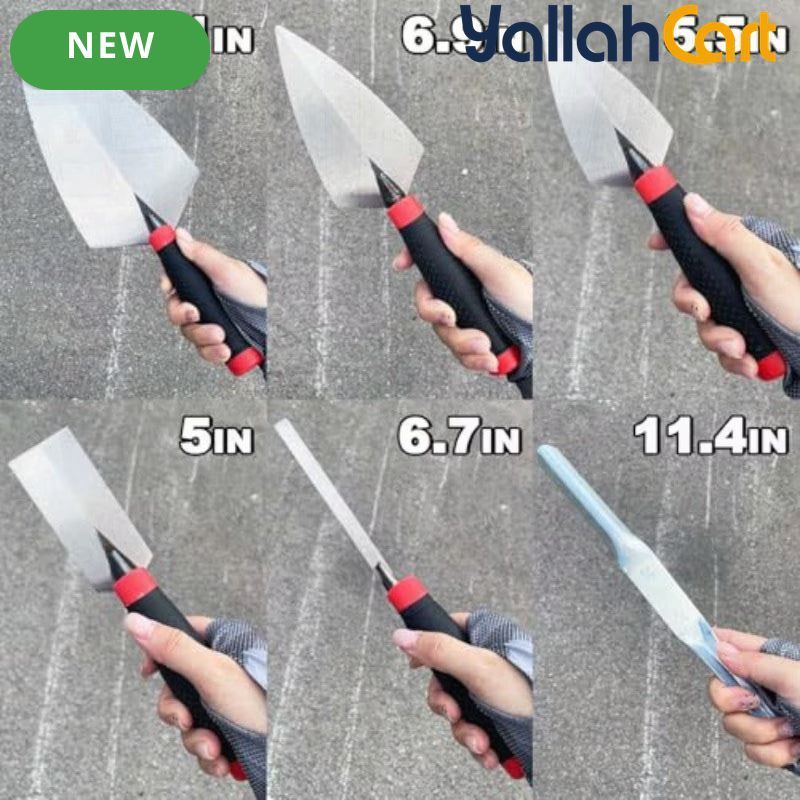 6pcs Masonry Hand Tool Set - Black, Brick Trowel, Pointing Trowels, Margin Trowel, Tuck Pointing Trowel & Convex Brick Jointer, Carbon Steel Concrete Tools for Brick, Stone, Tile & DIY