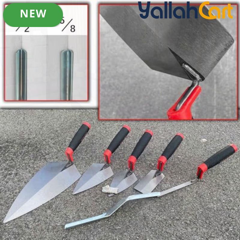 6pcs Masonry Hand Tool Set - Black, Brick Trowel, Pointing Trowels, Margin Trowel, Tuck Pointing Trowel & Convex Brick Jointer, Carbon Steel Concrete Tools for Brick, Stone, Tile & DIY