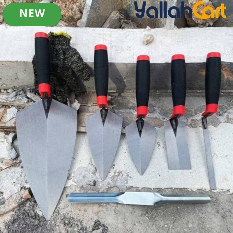 6pcs Masonry Hand Tool Set - Black, Brick Trowel, Pointing Trowels, Margin Trowel, Tuck Pointing Trowel & Convex Brick Jointer, Carbon Steel Concrete Tools for Brick, Stone, Tile & DIY