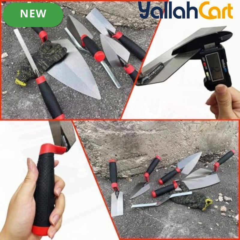 6pcs Masonry Hand Tool Set - Black, Brick Trowel, Pointing Trowels, Margin Trowel, Tuck Pointing Trowel & Convex Brick Jointer, Carbon Steel Concrete Tools for Brick, Stone, Tile & DIY