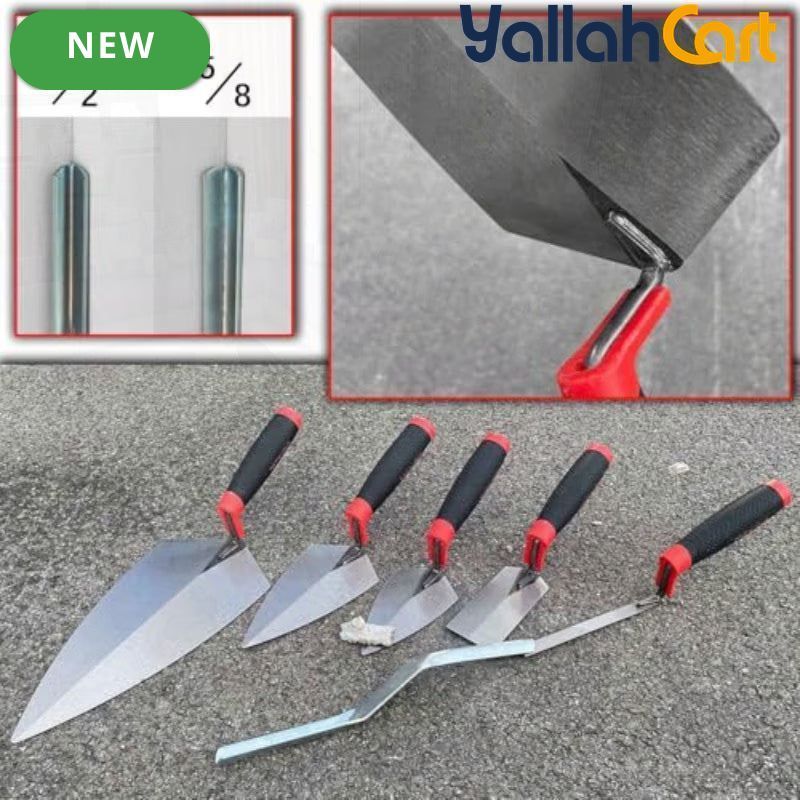 6pcs Masonry Hand Tool Set - Black, Brick Trowel, Pointing Trowels, Margin Trowel, Tuck Pointing Trowel & Convex Brick Jointer, Carbon Steel Concrete Tools for Brick, Stone, Tile & DIY
