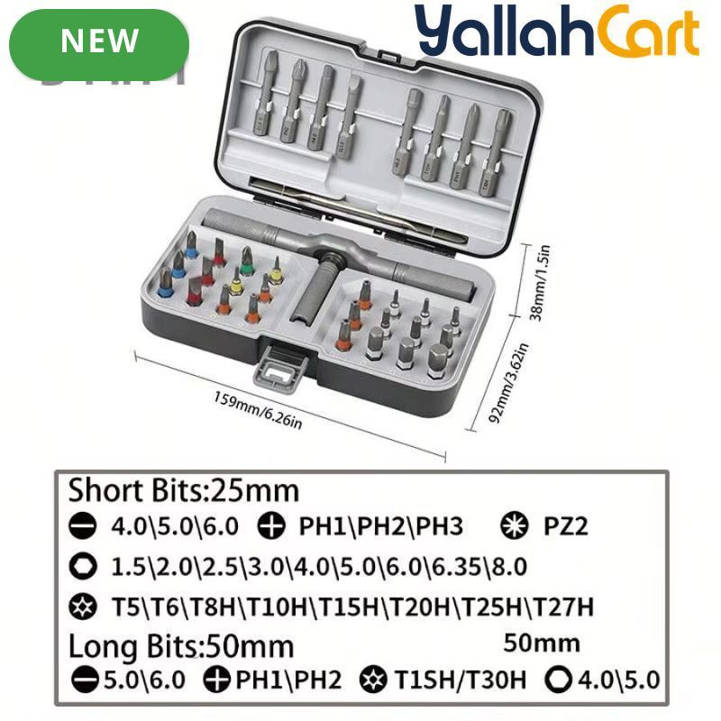 34pcs Magnetic Screwdriver Set - Aluminum Alloy, Multi-Functional Precision Repair Kit with Detachable Handle, Portable Hand Tool Set for Furniture, Computer, Bicycle, Electronics & Home Repairs