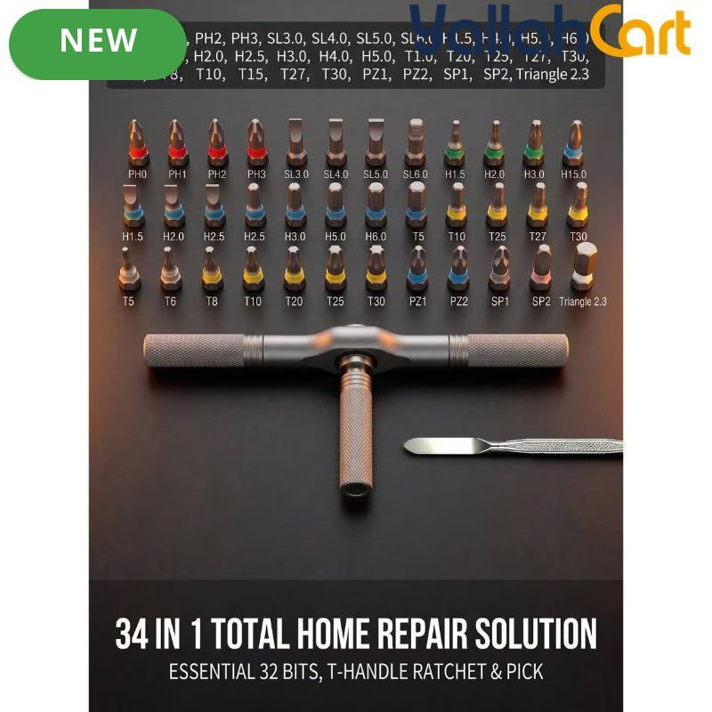 34pcs Magnetic Screwdriver Set - Aluminum Alloy, Multi-Functional Precision Repair Kit with Detachable Handle, Portable Hand Tool Set for Furniture, Computer, Bicycle, Electronics & Home Repairs