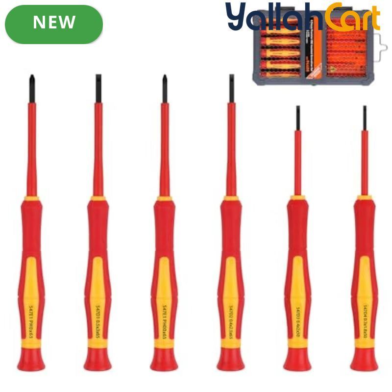 TERRIFI 1000V 6pcs Mini Insulated Screwdriver Set - Yellow/Red, Magnetic Tips, Slotted 1.8mm 2.0mm 2.5mm 3.0mm & Phillips PH00 PH0, Precision Electrician Tool Kit