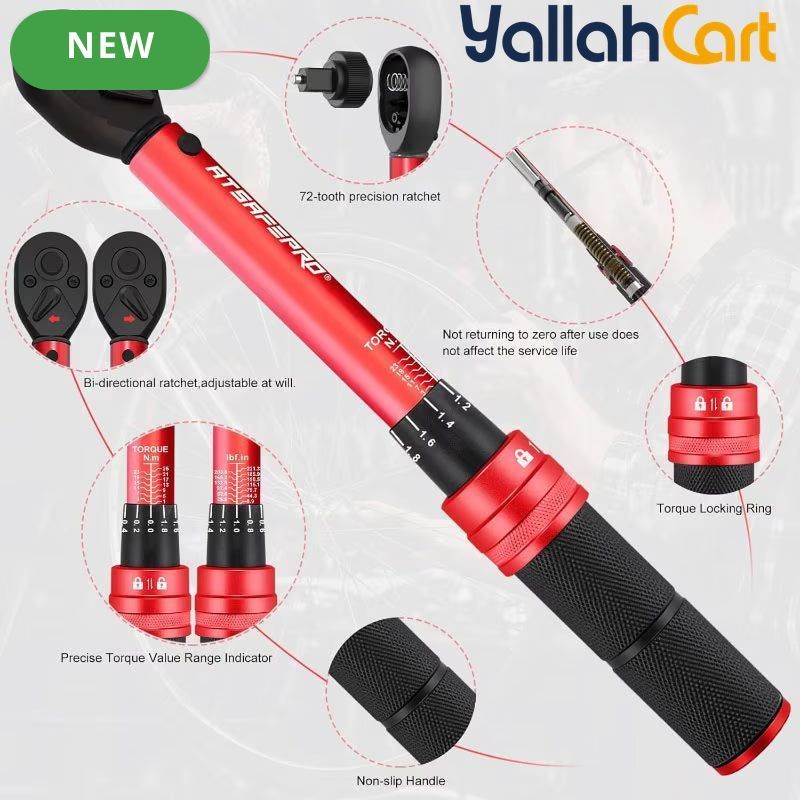 61pcs 1/4" Torque Wrench Set - Default, 1-25Nm Torque Range, 40 Bits, 10cm Extension Bar, 1/4"-3/8" Adapter & Screwdriver, ±3% Accuracy, Hand Tool Kit for Bicycles, Motorcycles & Household Use