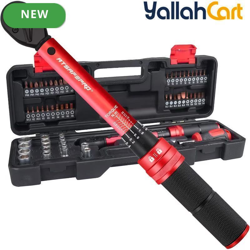 61pcs 1/4" Torque Wrench Set - Default, 1-25Nm Torque Range, 40 Bits, 10cm Extension Bar, 1/4"-3/8" Adapter & Screwdriver, ±3% Accuracy, Hand Tool Kit for Bicycles, Motorcycles & Household Use