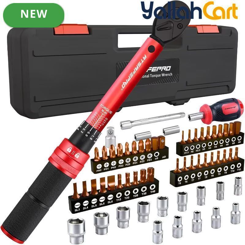 61pcs 1/4" Torque Wrench Set - Default, 1-25Nm Torque Range, 40 Bits, 10cm Extension Bar, 1/4"-3/8" Adapter & Screwdriver, ±3% Accuracy, Hand Tool Kit for Bicycles, Motorcycles & Household Use