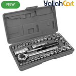 40pcs SAE/Metric Socket Set - Silver, 1/4" & 3/8" Drive, Ratchet Wrench, Extension Bar, Spinner Handle, Spark Plug Socket, Durable Faux Leather Storage Case