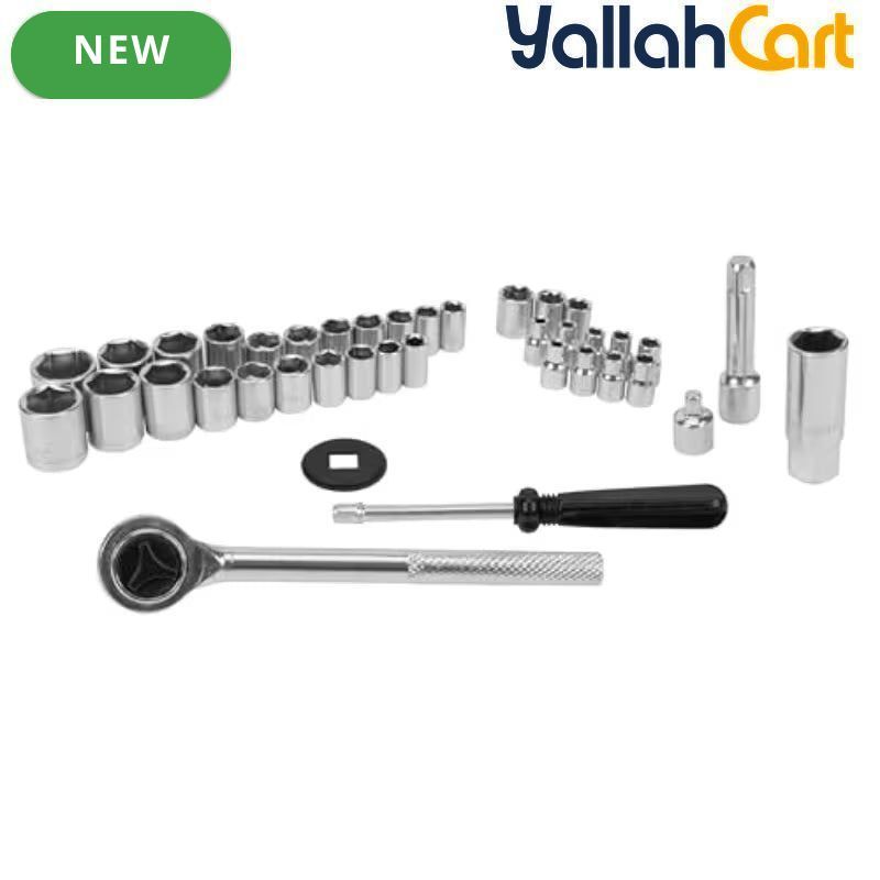 40pcs SAE/Metric Socket Set - Silver, 1/4" & 3/8" Drive, Ratchet Wrench, Extension Bar, Spinner Handle, Spark Plug Socket, Durable Faux Leather Storage Case