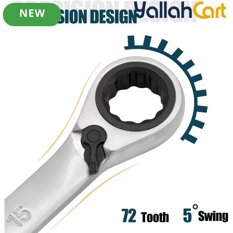 16mm Reversible Ratchet Wrench - Silver, Metric Ratchet Spanner, Polished Chrome Finish, Reversible Mechanism, Stainless Steel Hand Tool for Automotive, Mechanical & Home Repair