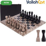 Premium Handcrafted Oceanic Chess Set 38.1 cm - Black Chess Board with 32pcs Pieces & 2 Queens, Luxury Travel Chess Game, Elegant Modern Home Decor, Storage Box Included
