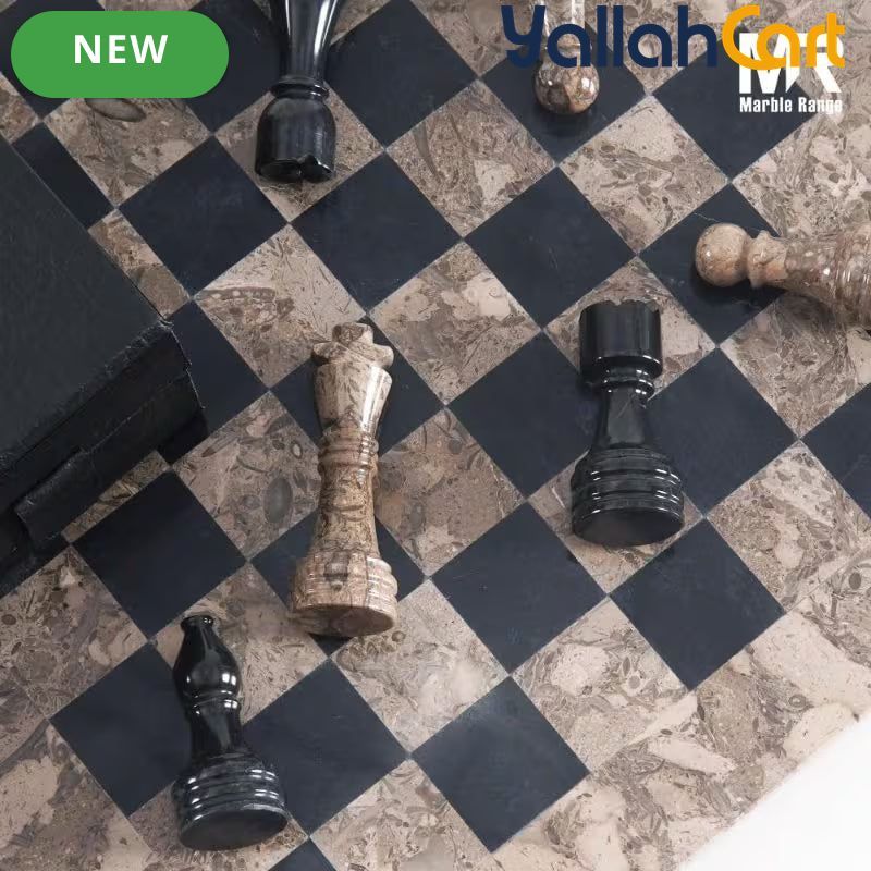 Premium Handcrafted Oceanic Chess Set 38.1 cm - Black Chess Board with 32pcs Pieces & 2 Queens, Luxury Travel Chess Game, Elegant Modern Home Decor, Storage Box Included