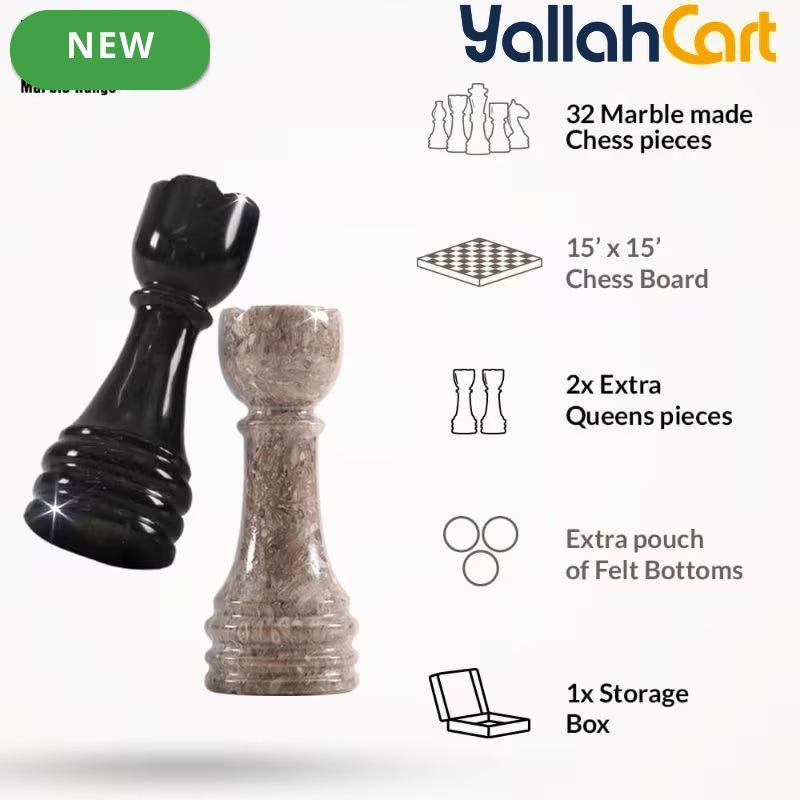 Premium Handcrafted Oceanic Chess Set 38.1 cm - Black Chess Board with 32pcs Pieces & 2 Queens, Luxury Travel Chess Game, Elegant Modern Home Decor, Storage Box Included