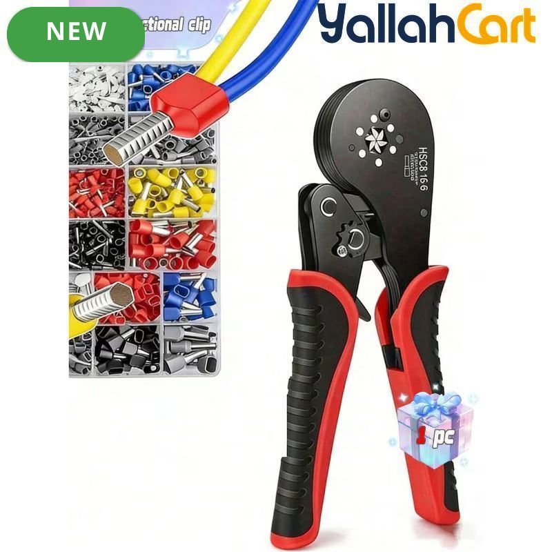 Manual Wire Crimping Tool - Black & Red, HSC8 16-6 Ring Terminal Crimper, 0.08-16mm² Wire Range, 30-5AWG, Aluminum Alloy Hand Crimping Pliers for Electrical Installation & Cable Terminals