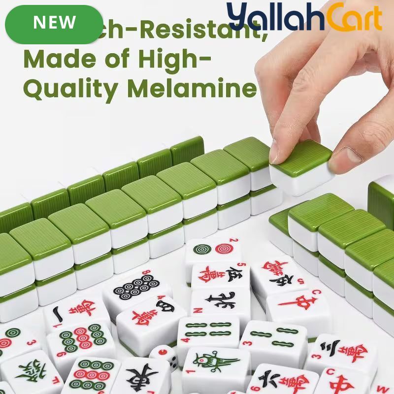 144pcs Mahjong Set - Classic Medium Mahjong Tile Set, Default Color Traditional Mahjong Game, Complete Playing Set for Travel, Family & Party Game Nights