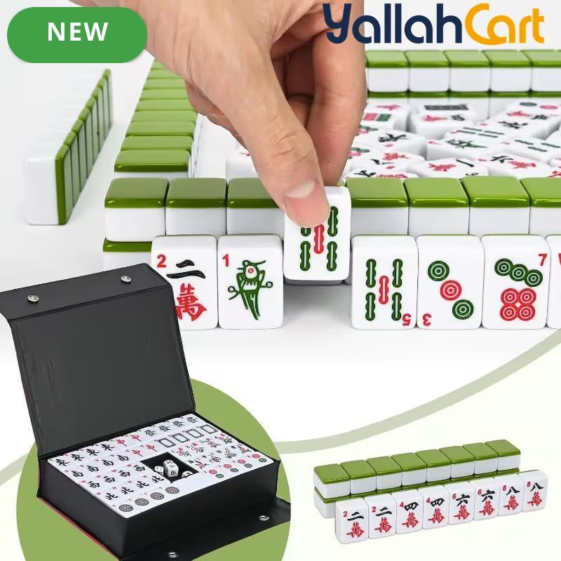 144pcs Mahjong Set - Classic Medium Mahjong Tile Set, Default Color Traditional Mahjong Game, Complete Playing Set for Travel, Family & Party Game Nights