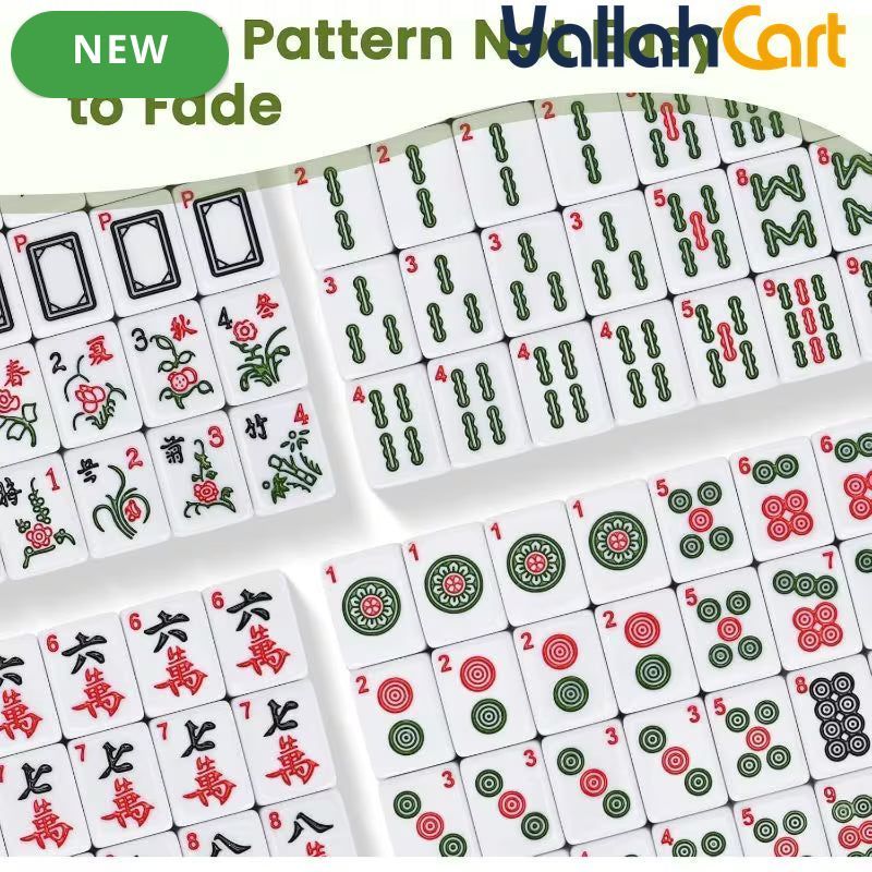 144pcs Mahjong Set - Classic Medium Mahjong Tile Set, Default Color Traditional Mahjong Game, Complete Playing Set for Travel, Family & Party Game Nights
