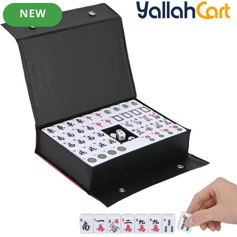 144pcs Mahjong Set - Classic Medium Mahjong Tile Set, Default Color Traditional Mahjong Game, Complete Playing Set for Travel, Family & Party Game Nights