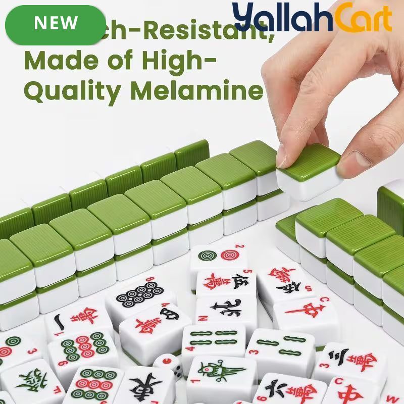 144pcs Mahjong Set - Classic Medium Mahjong Tile Set, Default Color Traditional Mahjong Game, Complete Playing Set for Travel, Family & Party Game Nights