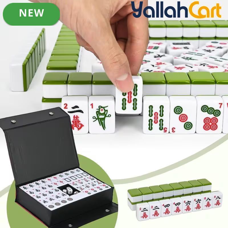144pcs Mahjong Set - Classic Medium Mahjong Tile Set, Default Color Traditional Mahjong Game, Complete Playing Set for Travel, Family & Party Game Nights