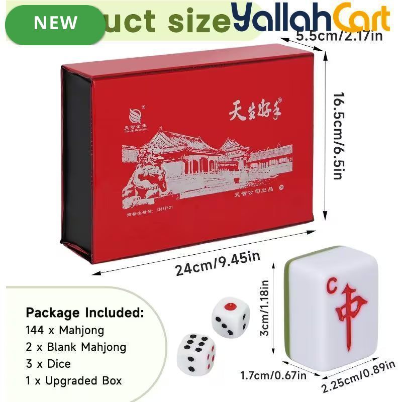 144pcs Mahjong Set - Classic Medium Mahjong Tile Set, Default Color Traditional Mahjong Game, Complete Playing Set for Travel, Family & Party Game Nights