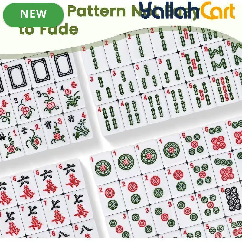 144pcs Mahjong Set - Classic Medium Mahjong Tile Set, Default Color Traditional Mahjong Game, Complete Playing Set for Travel, Family & Party Game Nights