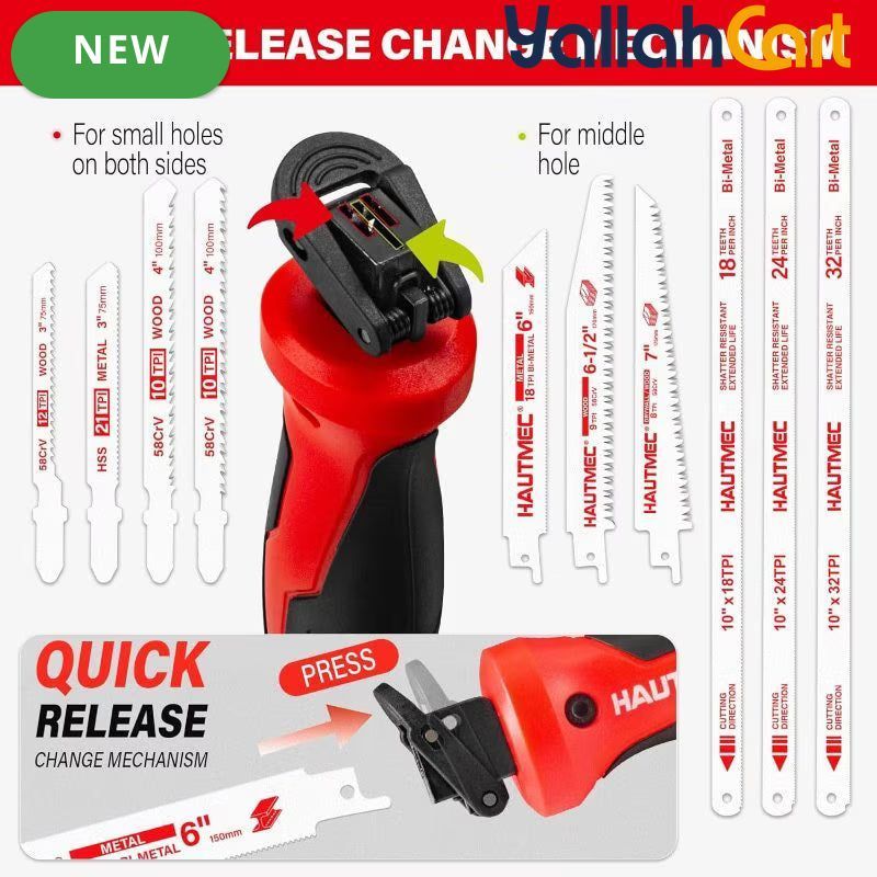 HAUTMEC 10-in-1 Multi-Blade Hand Saw - Default, Quick-Release Change Mechanism, Pro HSS/Bi-Metal Blades, Compact Jap Saw, Versatile Hand Saw for Wood, Metal, Plastic & Drywall