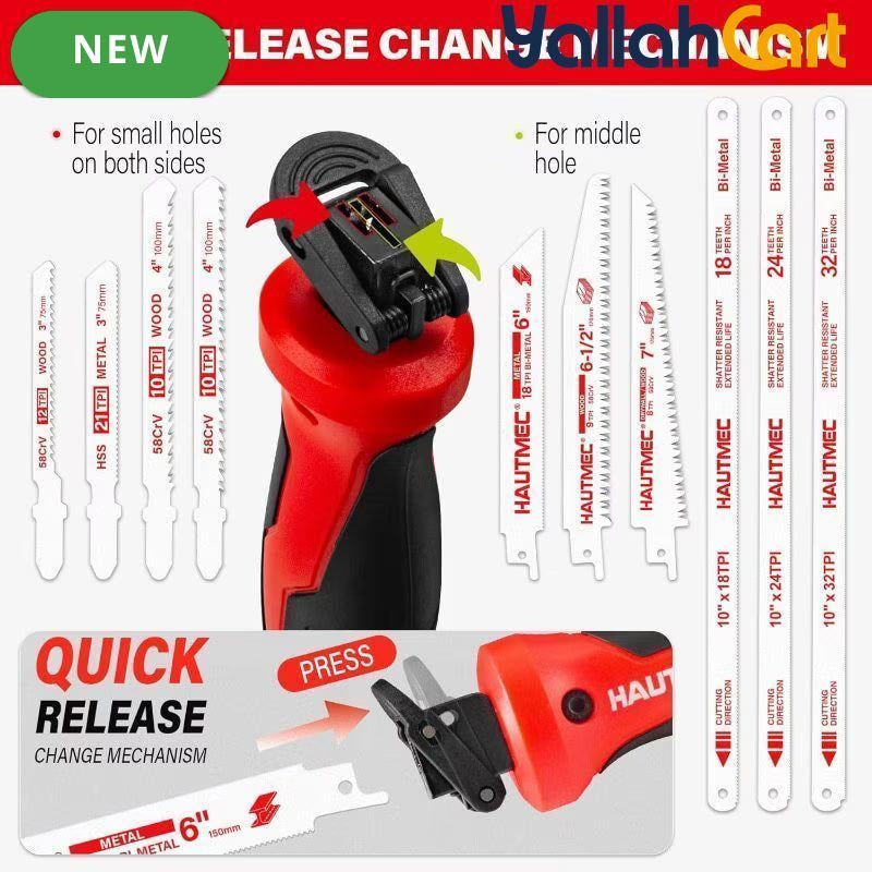 HAUTMEC 10-in-1 Multi-Blade Hand Saw - Default, Quick-Release Change Mechanism, Pro HSS/Bi-Metal Blades, Compact Jap Saw, Versatile Hand Saw for Wood, Metal, Plastic & Drywall