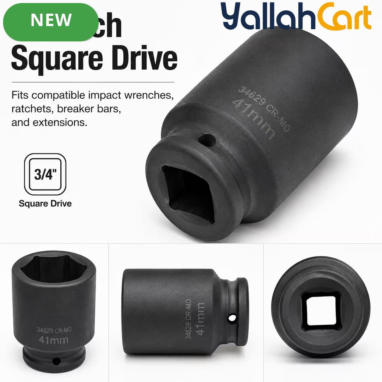 41mm Deep Impact Socket - Black, 3/4 Inch Square Drive, Cr-Mo Steel 6-Point Socket, Heavy-Duty Deep Socket for Impact Wrench, Ratchet & Breaker Bar, Automotive & Machinery Repair
