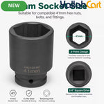 41mm Deep Impact Socket - Black, 3/4 Inch Square Drive, Cr-Mo Steel 6-Point Socket, Heavy-Duty Deep Socket for Impact Wrench, Ratchet & Breaker Bar, Automotive & Machinery Repair