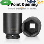 41mm Deep Impact Socket - Black, 3/4 Inch Square Drive, Cr-Mo Steel 6-Point Socket, Heavy-Duty Deep Socket for Impact Wrench, Ratchet & Breaker Bar, Automotive & Machinery Repair