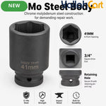 41mm Deep Impact Socket - Black, 3/4 Inch Square Drive, Cr-Mo Steel 6-Point Socket, Heavy-Duty Deep Socket for Impact Wrench, Ratchet & Breaker Bar, Automotive & Machinery Repair