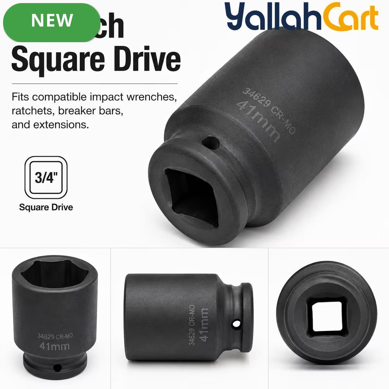 41mm Deep Impact Socket - Black, 3/4 Inch Square Drive, Cr-Mo Steel 6-Point Socket, Heavy-Duty Deep Socket for Impact Wrench, Ratchet & Breaker Bar, Automotive & Machinery Repair