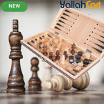 3-in-1 Wooden Chess Set with Foldable Board - Brown Wood Table Game System for Chess, Checkers & Backgammon, Portable Travel Board Game, Classic Strategy Set for Adults & Families