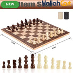 3-in-1 Wooden Chess Set with Foldable Board - Brown Wood Table Game System for Chess, Checkers & Backgammon, Portable Travel Board Game, Classic Strategy Set for Adults & Families