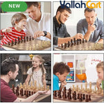 3-in-1 Wooden Chess Set with Foldable Board - Brown Wood Table Game System for Chess, Checkers & Backgammon, Portable Travel Board Game, Classic Strategy Set for Adults & Families